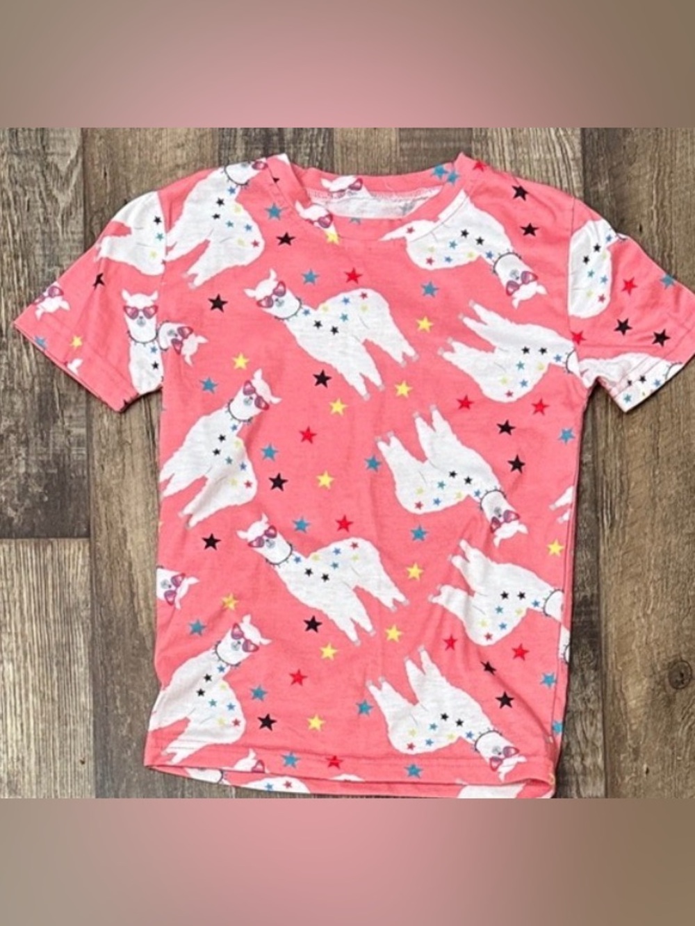 Kids Pajama top with Llama Print - Coral